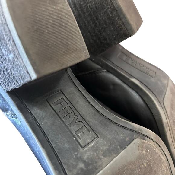 Frye Judith Zip Boot Black leather double zip stacked heel women's size 10 - Picture 11 of 13